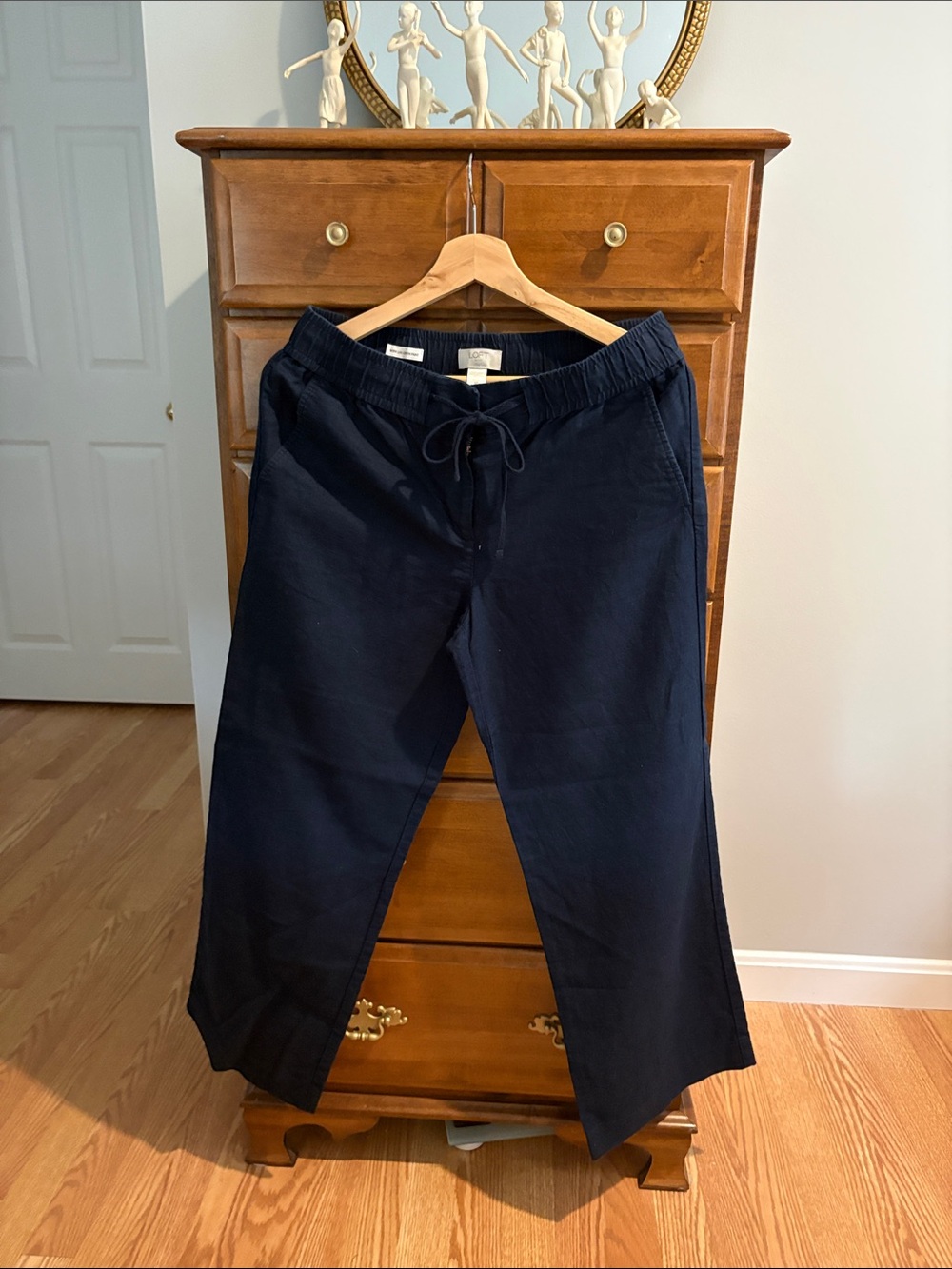 LOFT Navy wide leg Linen Drawstring Pants